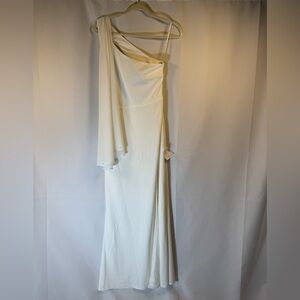 Lulus Majestic Attitude White Cape Sleeve One-Shoulder Maxi Dress XL